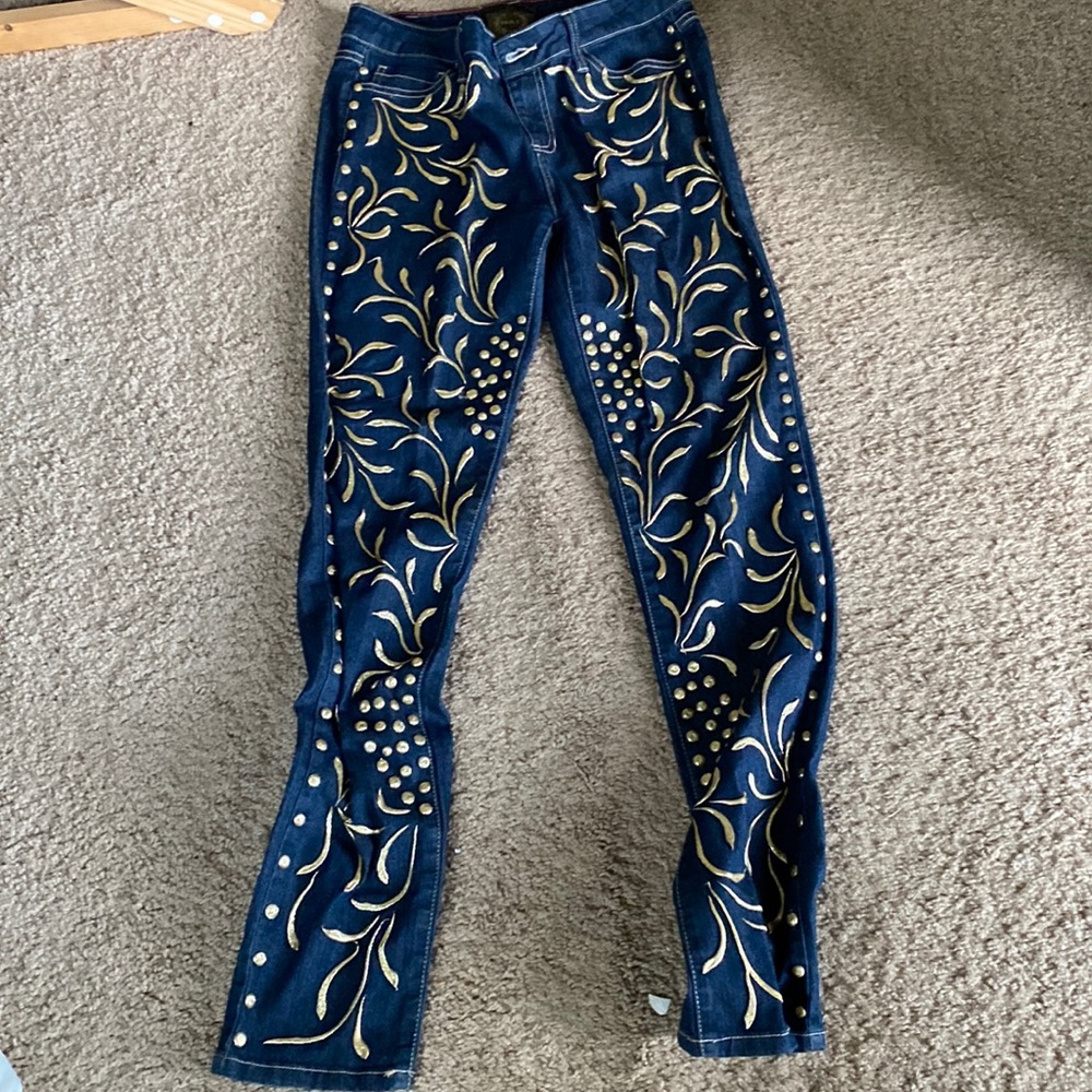 Gold painted skinny jeans by Holt
